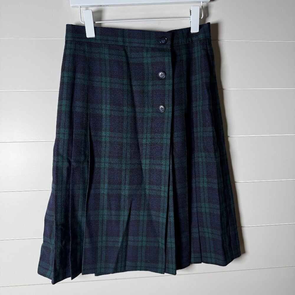 Casual Corner Black Watch Tartan Plaid Skirt 100% Wool Sz 12